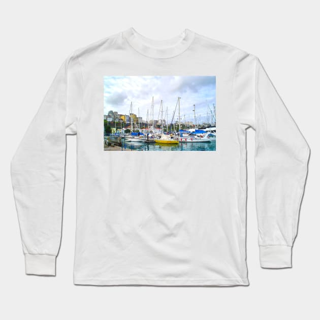 Boats at the pier Long Sleeve T-Shirt by Marccelus